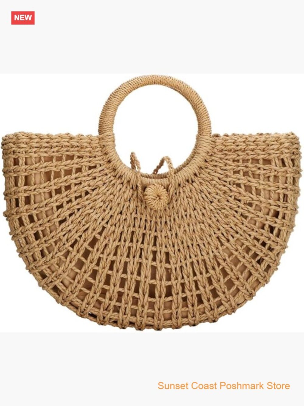 Hand-Woven Straw Top-Handle Bag Summer Beach Rattan Tote Handbag Drawstring